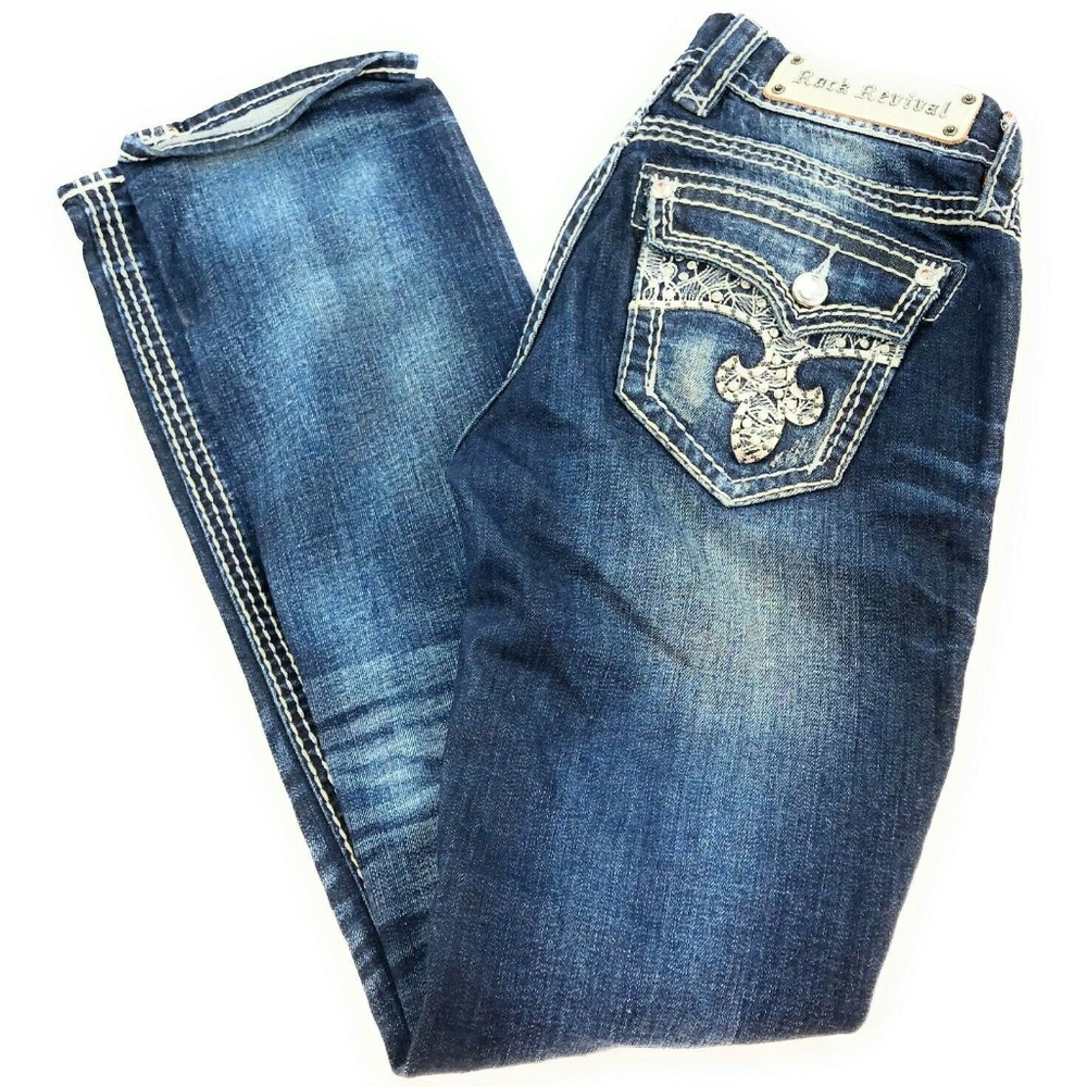 ROCK REVIVAL Berry STRAIGHT STRETCH JEANS Bling RR